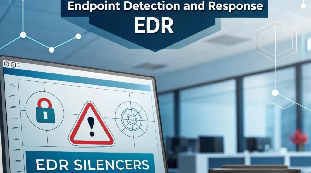 EDR ve EDR Silencers kavramlarını gösteren koyu arka planlı grafik